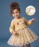 ToffyHouse Woven Full Sleeves Frock with Birdhouse Embroidery & Polka Dot Print- Beige