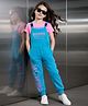 OLLINGTON ST. Cotton Knit Dungaree & Half Sleeves Inner Top With Print - Pink & Blue