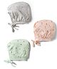 Simply Interlock Knit Baby Caps With Space Theme & Tree Print Pack of 3 Peach Mint Green & Grey - Diameter 8 cm
