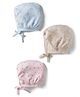 Simply Interlock Knit Baby Caps With Animal & Rainbow Print Pack of 3 Pink Light Blue & Beige - Diameter 8 cm