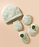 Simply Interlock Knit Cap Mitten & Booties Set with Bear Print Light Green - Diameter 16 cm
