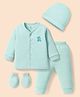 I Bears Interlock Knit Full Sleeves Teddy Bear Printed T-Shirt & Joggers Set With Cap & Mittens - Aqua Blue