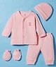 I Bears Interlock Knit Full Sleeves Teddy Bear Printed T-Shirt & Joggers Set With Cap & Mittens - Pink
