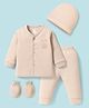 I Bears Interlock Knit Full Sleeves Front Open Night Suit with Cap & Mittens - Beige