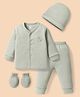 I Bears Interlock Knit Full Sleeves Front Open Night Suit with Cap & Mittens - Olive Green