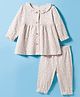 I Bears Interlock Knit Full Sleeves Front Open Co-Ords Night Suit with Floral Print - Light Pink