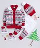 Little Angels Wool Knit Full Sleeves Heart & Abstract Designed Cardigan Pant Cap & Socks Set - White & Red