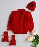 Little Angels Wool Knit Full Sleeves Textured Cardigan Cap & Socks Set - Red