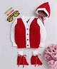 Little Angels Wool Knit Full Sleeves Textured Cardigan Cap & Socks Set - Red