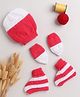Little Angels Wool Knit Colour Blocked Beanie Mittens and Socks Set - Red & White