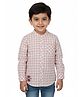 Pranava Organic Cotton Woven Full Sleeves Gingham Checked Aviator Academy Junior Club Text Embroidered Shirt - Rose Pink