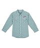 Pranava Organic Cotton Woven Full Sleeves Gingham Checked Airplane & Package Embroidered Shirt - Green