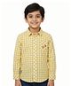 Pranava Organic Cotton Woven Full Sleeves Gingham Checked Airplane & Package Embroidered Shirt - Yellow