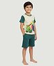 Pranava Organic Cotton Knit Half Sleeves Tropical Bird Printed Tee & Shorts Set - Mallard Green