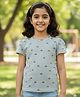 Pranava Organic Cotton Knit Half Sleeves Cherries Printed Top - Green