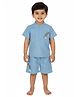 Pranava Organic Cotton Woven Half Sleeves Rainbow Embroidered Shirt & Shorts Set - Tide Blue