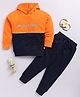 TOONYPORT Cotton Blend Knit Full Sleeves Colour Blocked Brave & Strong Text Printed Light Winter Hooded Sweatshirt With Jogger Set - Orange
