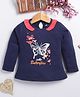 TOONYPORT Cotton Knit Full Sleeves Butterfly Printed Top - Navy Blue