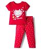 Doodle Poodle 100% Cotton Knit Half Sleeves Night Suit With Cat & Heart Print - Red