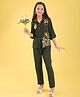 ISHTI Modal Woven Three Fourth Sleeves Floral & Bird Embroidered Shirt Style Top & Pant Set - Bottle green