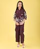 ISHTI Modal Woven Three Fourth Sleeves Floral & Geometric Embroidered Top & Pant Set - Wine