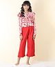 Cutiekins Woven Full Sleeves Floral Printed & Ruffles Detailed Shirt Style Top With  Pant Set - Pink & White