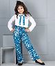 Cutiekins Woven Full Sleeves Bow Applique Detailed Top & Pant Set - White & Blue