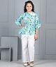 Cutiekins Woven Three Fourth Sleeves Abstract Printed Top & Palazzo Set - Blue & Off White