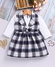 TOONYPORT Cotton Woven Checked Bow Applique Detailed Dress With Full Sleeves Tee - White