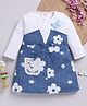 TOONYPORT Cotton Woven Full Sleeves Floral Printed Bow Applique Detailed Dress - Blue
