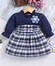 TOONYPORT Cotton Woven Full Sleeves Checked Flower Applique Detailed Dress - Navy Blue