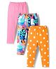 Babyhug Cotton Lycra Knit Full Length Plant & Polka Dot Printed Leggings Pack of 3 - Orange Pink & Navy Blue