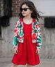 OLLINGTON ST. 100% Cotton Printed Full Sleeves Jacket & Inner Dress - Multicolor & Red