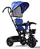 Plug & Play Tricycle with Parental Push Handle & Foldable Canopy-Blue|Removable Safety Bar| Non-Slip Pedals| Foldable Footrest| High Backrest| Removable Safety Rail| Removable Cushion