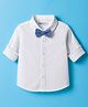 Babyoye Cotton Lycra Woven Full Sleeves Solid Party Shirt With Bow - White