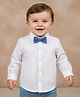 Babyoye Cotton Lycra Woven Full Sleeves Solid Party Shirt With Bow - White