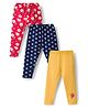 Babyhug Cotton Knit Full Length Leggings  with Floral Print Pack of 3 - Navy Blue Yellow & Red