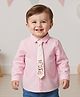 Babyoye Cotton Woven Full Sleeves Solid Color Party Shirt with Tie - Peach