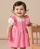 Babyoye 100% Cotton with Eco Jiva Finish Half Sleeves Floral Printed Inner Tee with Frock with Pockets - Pink & White