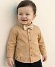 Babyoye 100% Cotton Woven Full Sleeves Shirt With Animal Print & Bow - Beige