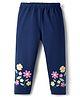 Babyhug Cotton Lycra Knit Full Length Leggings with Floral Print  - Navy Blue