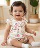 Babyoye 100% Cotton Knit With Eco Jiva Finish Frill Sleeves Jungle Theme Printed Romper - White