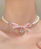 Ziory Heart Pendant & Beads Detailed Choker Necklace - Pink & White