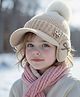 Ziory Bow Applique Detailed & Pom Pom Embellished Woollen Cap - Beige