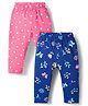 Doodle Poodle Single Jersey Knit Full Length Leggings With Floral Print Pack Of 2 - Pink & Blue