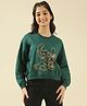 Lil Tomatoes Fleece Knit Lilo & Stitch Featuring Full Sleeves Character Printed Light Winter Sweatshirt - B Green