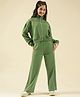 Lil Tomatoes Fleece Knit Full Sleeves Solid Winter Track Suit - Olive Green