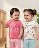 Babyoye 100% Cotton Knit With Eco Jiva Finish Half Sleeves T-Shirts With Cat & Butterfly Print Pack of 2 - Pink & White