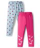 Doodle Poodle Cotton Knit Full Length Floral & Butterfly Printed Leggings Pack of 2 - Light Pink & Light Blue