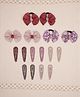 Ribbon candy Set Of 8 Floral Printed Bow Applique Detailed Hair Accessories Combo Set - Multi Colour